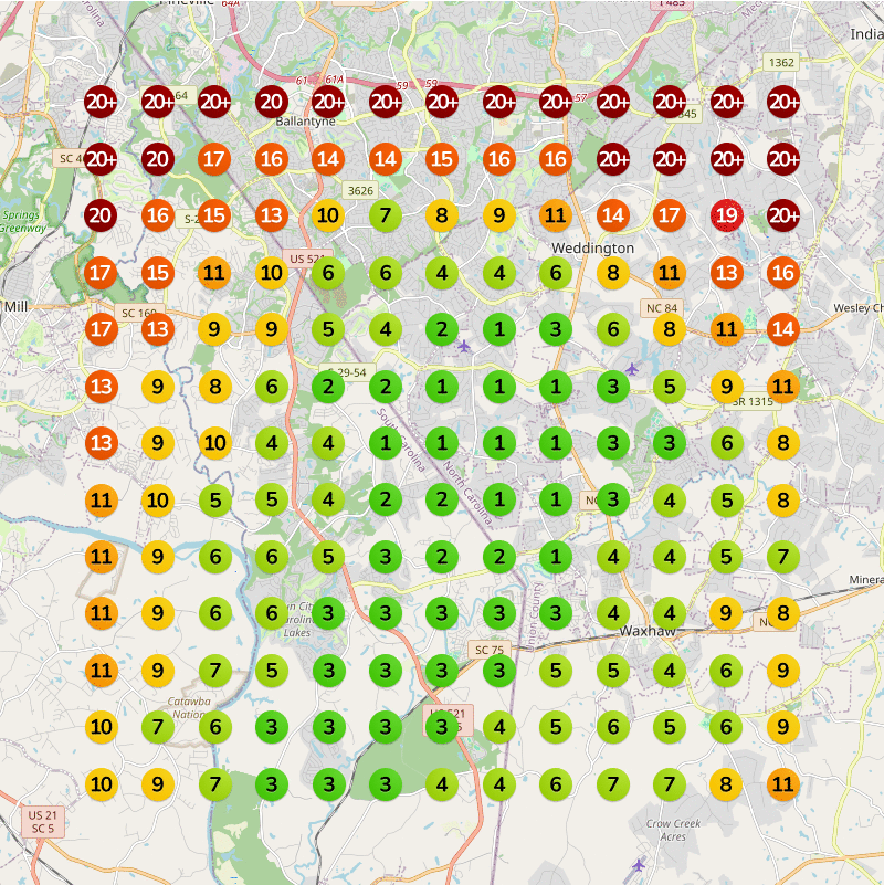 Local SEO ranking grid showing geographic coverage for Fort Worth businesses